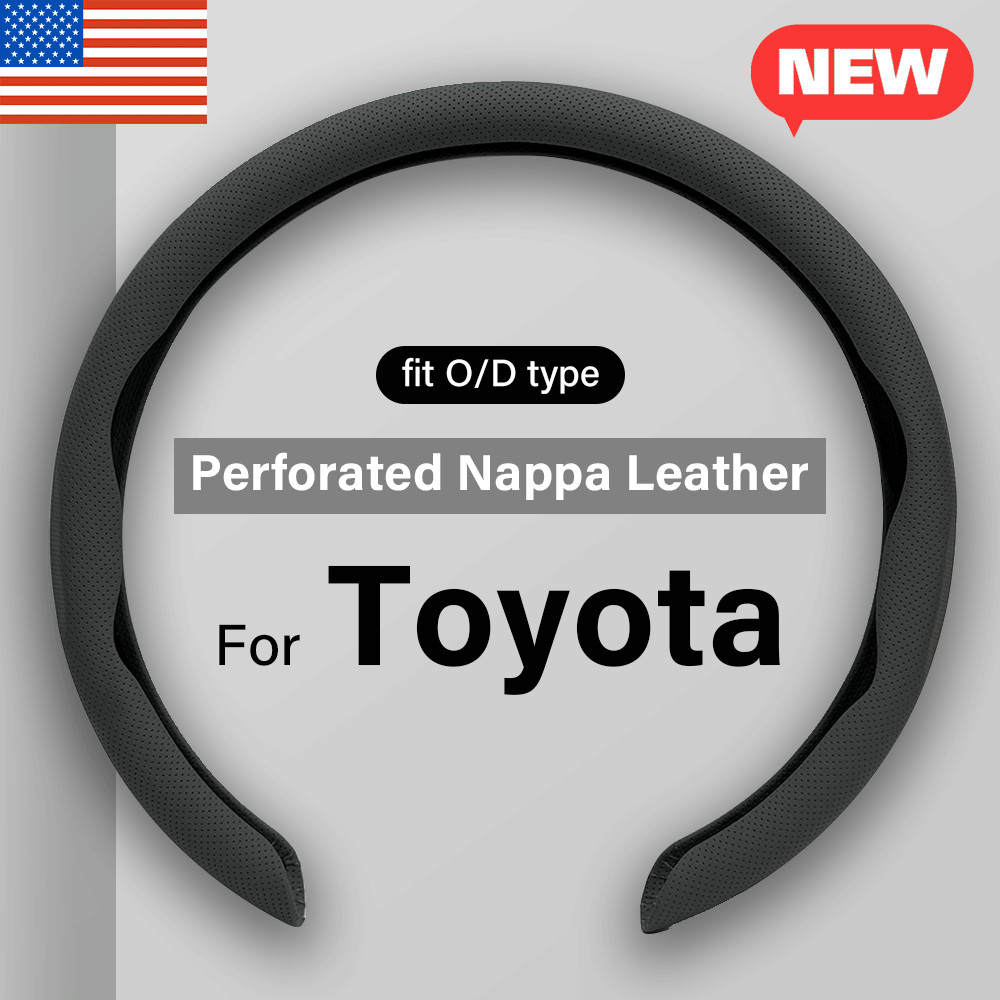 For Toyota Steering Wheel Cover Nappa Leather Non-Slip Clip on Breathable 15''