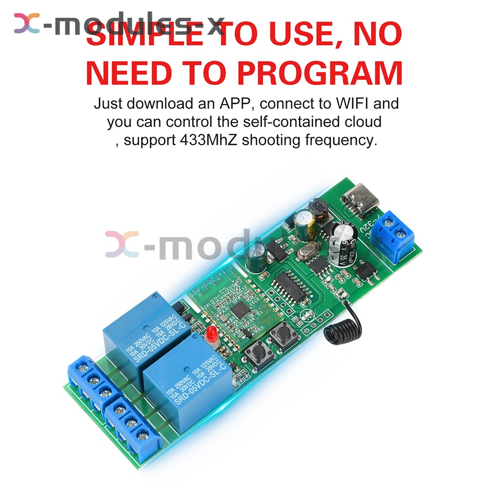 7V-32V AC/DC eWeLink APP Bluetooth 2CH WIFI Relay Switch Module Type-C RF 433