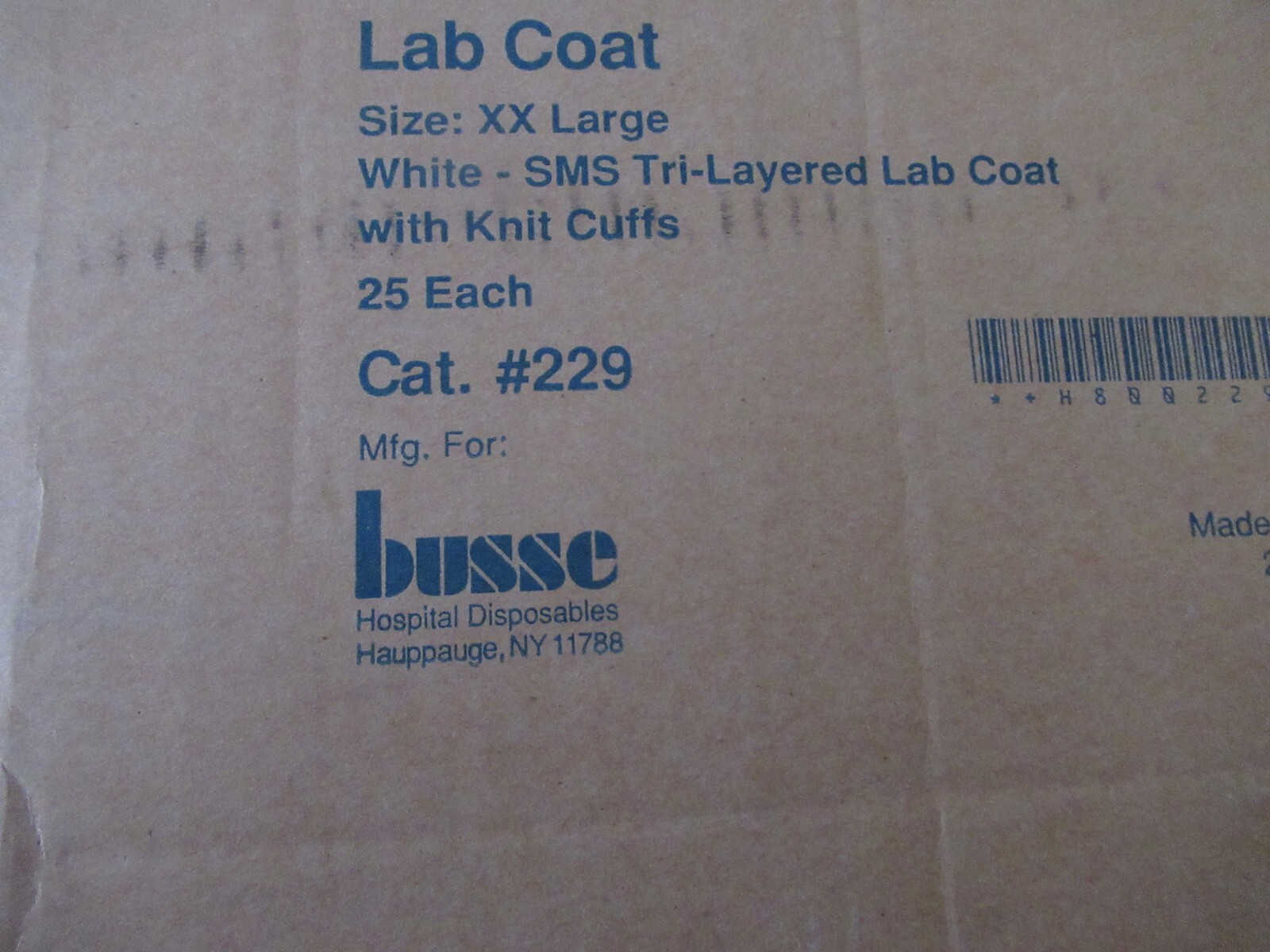 Busse Single use Lab Coat Case of 25 Size XXL Cat.# 229