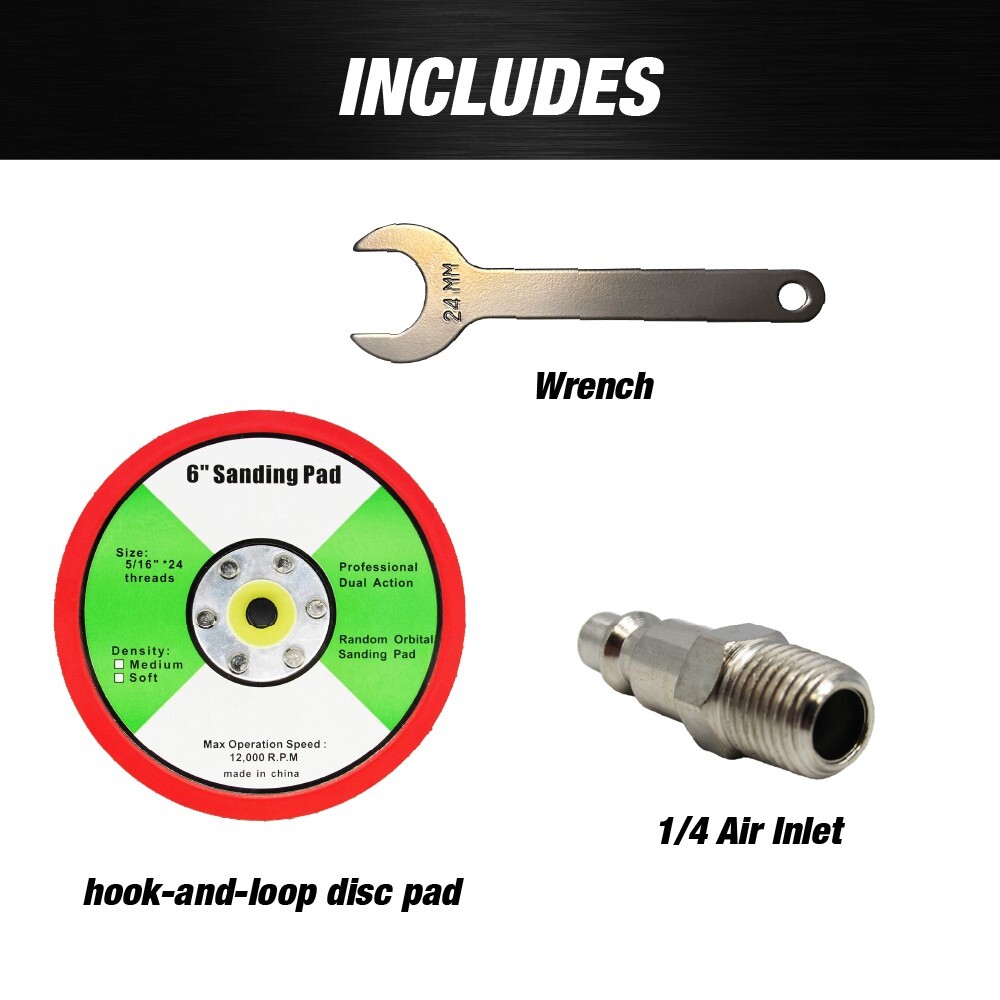MAXX PROS Random Orbital Sander – Pneumatic Palm Sander – 6” x 3/16” Diam.Orbit