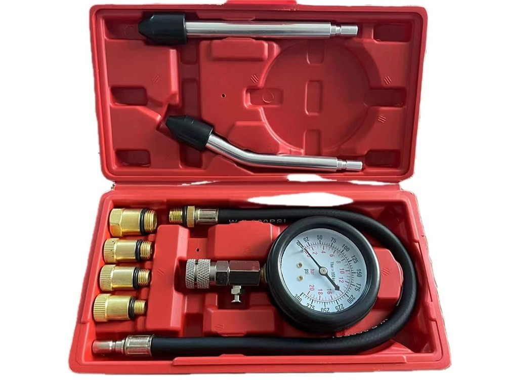 Complete 8pcs Engine Compression Tester Kit - Durable & Portable Automotive Tool