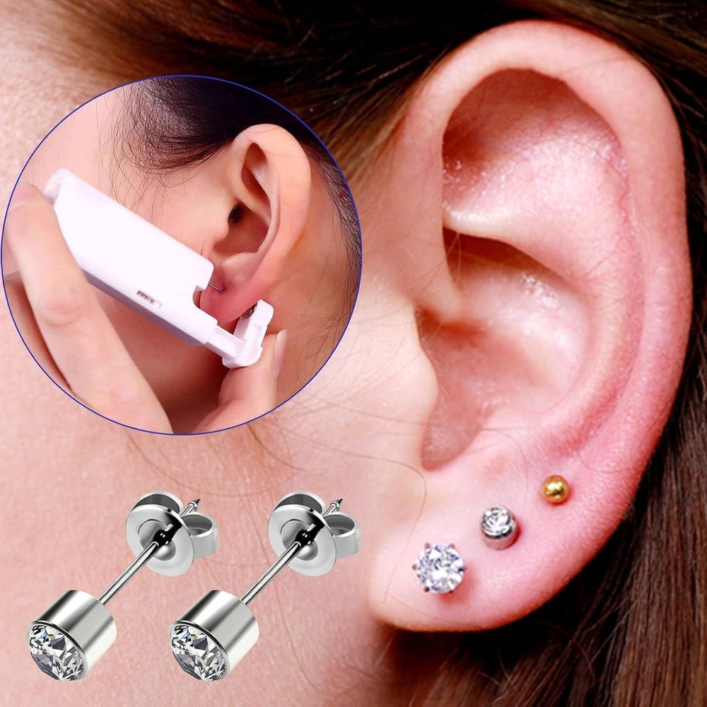 Beginner-Friendly Ear Piercing Kit with 2 Automatic Guns & Hypoallergenic Studs