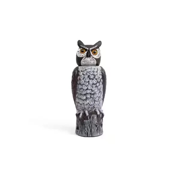 Rotating Head Owl Decoy - 18 In. 360° Spin Scarecrow Bird Natural Pest Control