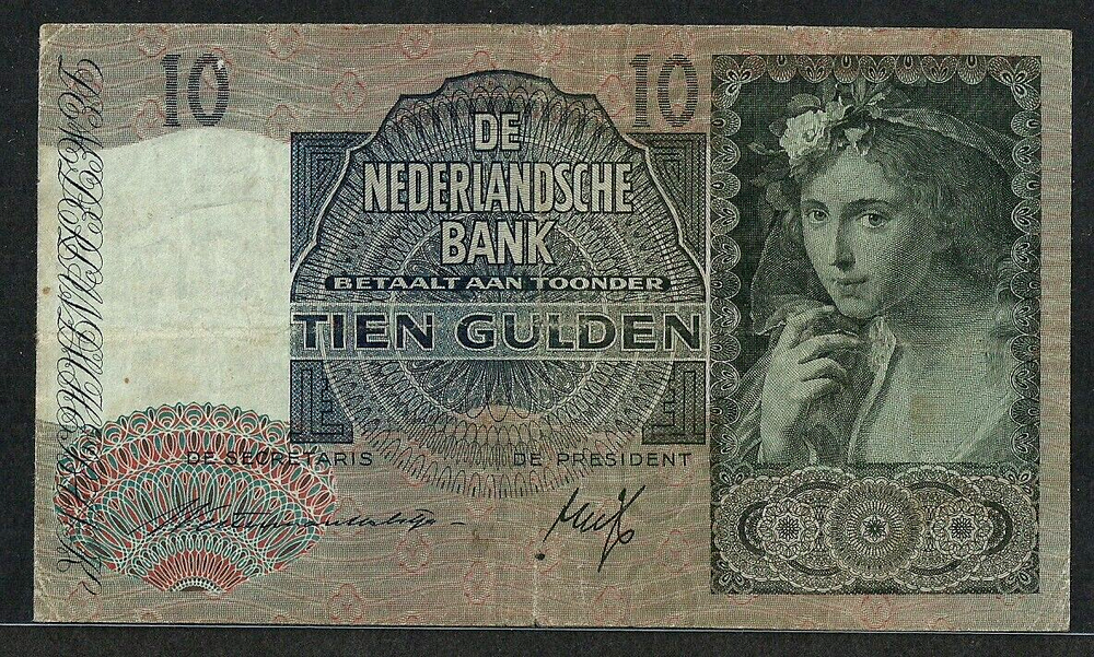 NETHERLANDS 10 GULDEN 1940 Ser. 4AA P-56a VF