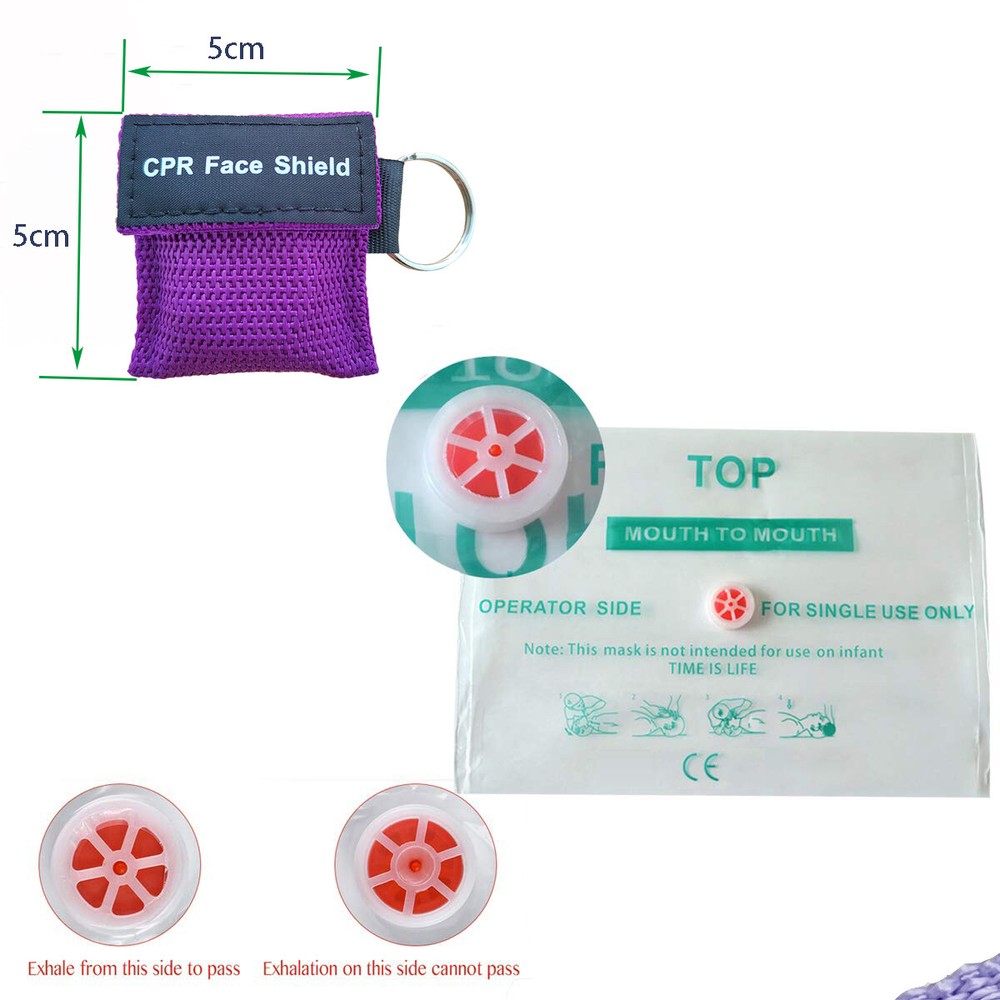 500pcs CPR Mask Face Shield Keyring Emergency Kit CPR Face Shields deep purple