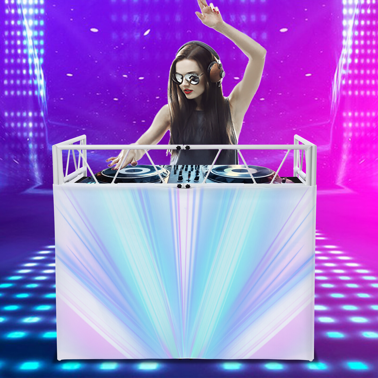 Portable DJ Booth Standing DJ Table Station Facade Foldable Controller Stand