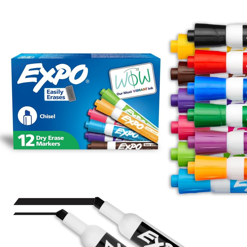 Dry Erase Markers Chisel Tip Assorted Colors Low Odor 12 Pack