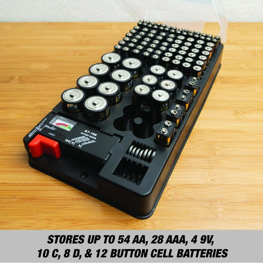 Universal AA AAA Battery Organizer and Storage Case with Power Tester for