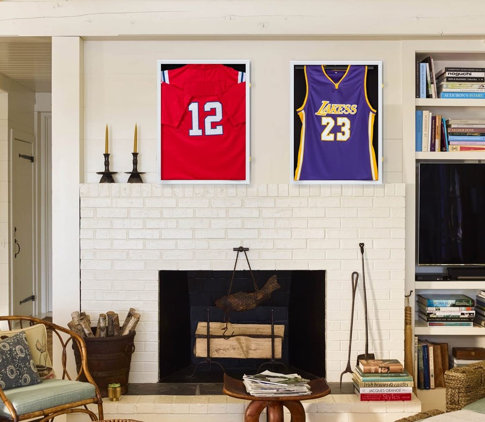 Jersey Frame Display Case, Large Lockable Whtie with Gold Locks, White