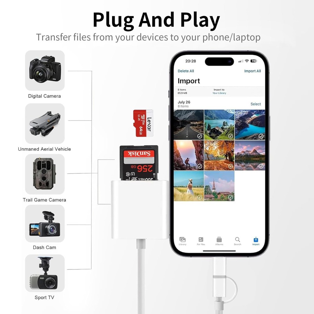 SD Card Reader for iPhone iPad Mac, Dual Connector Lightning & USB C Memory C...