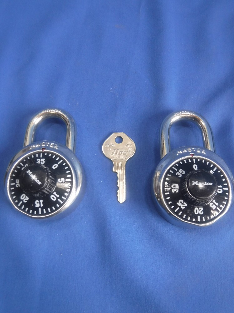TWO Master Locks PRE-OWNED/USED Combination Black Padlocks 1525 Lock With Key!