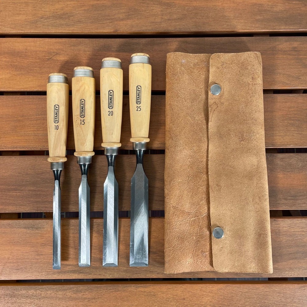 STANLEY Chisel Set 4 Piece Leather Cover Hand Tools Used Pro Grade Tools