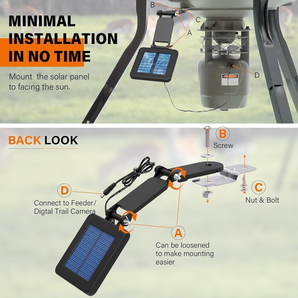 6V Solar Panel for Deer Feeder with Adjustable Mounting Bracket & Alligator C...