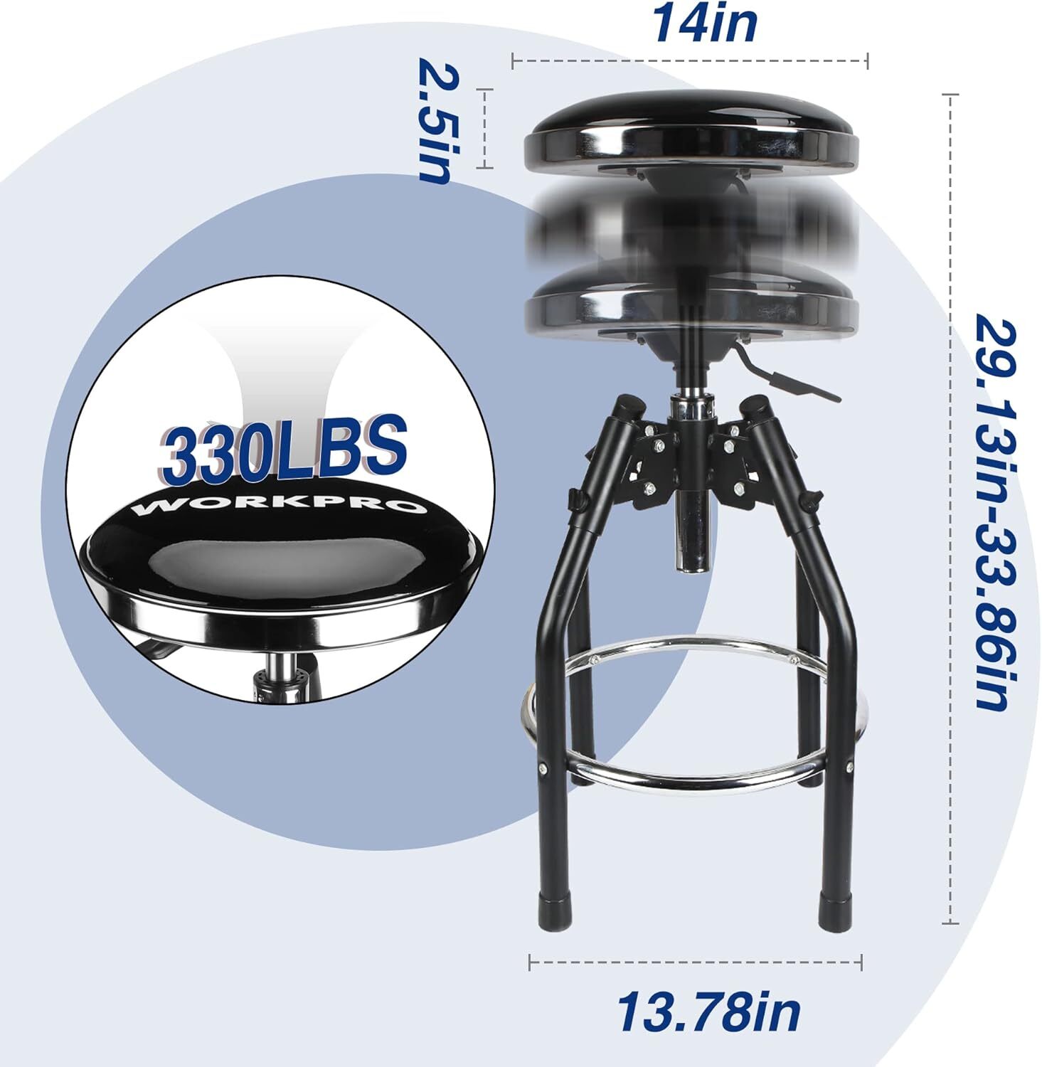 WORKPRO Heavy Duty Adjustable Hydraulic Shop Stool Garage Bar Stool 29in-33.86in