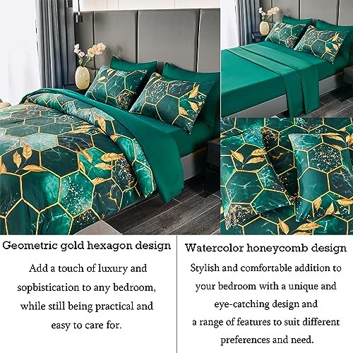 Emerald Printed Marble Comforter Set Queen, 7Pcs Geometric Queen(7Pcs) Green