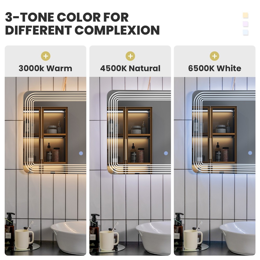 Rectangle Bathroom LED Mirror Wall Mounted 3-Color Dimmable Touch Switch Makeup