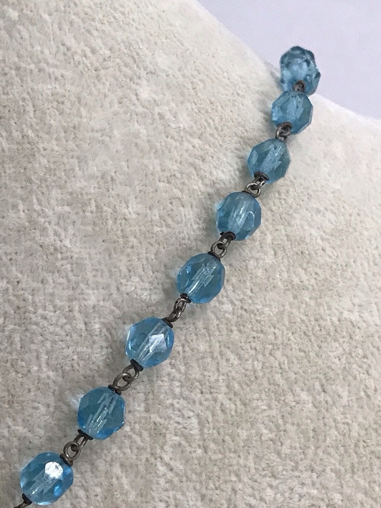 Vintage Blue Catholic Religious Prayer Rosary Beads Cross Crucifix Italy