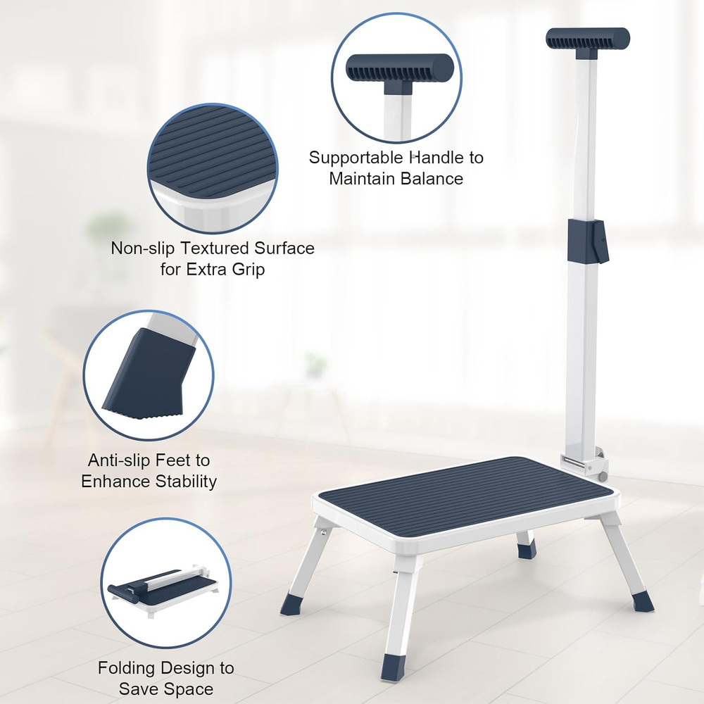 Folding Step Stool, Step Stools with Handle for Elderly Adults, Metal Steppin...