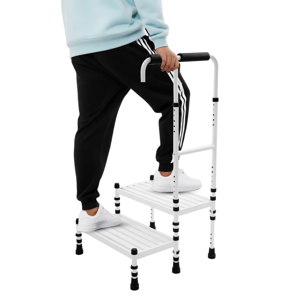 Double Step Stool With Adjustable Handle, Anti Slide Step Gap 21 Inches Long
