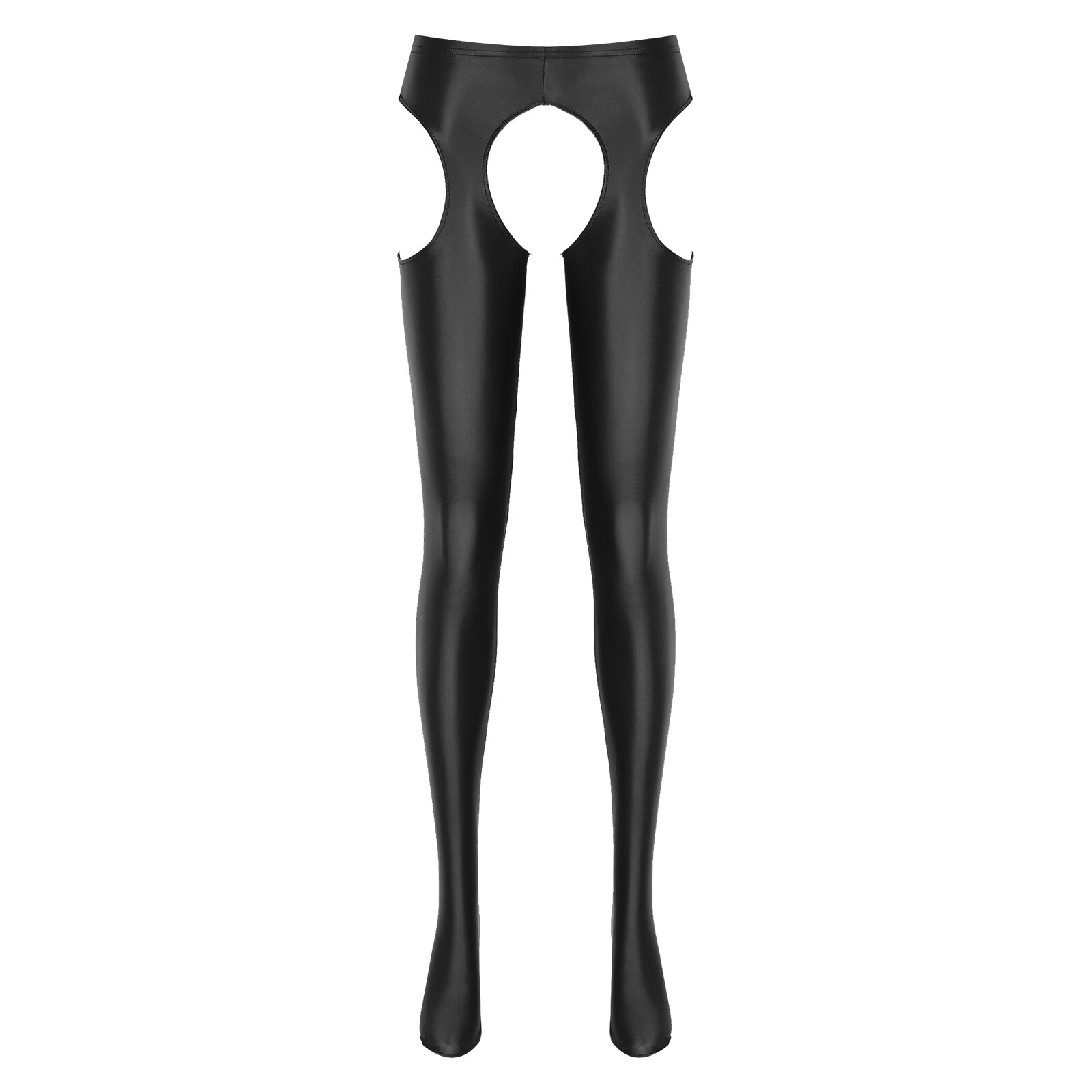 Women's Oil Shiny Hollow Out Pantyhose Stretchy Mid Waist Stockings Suspender