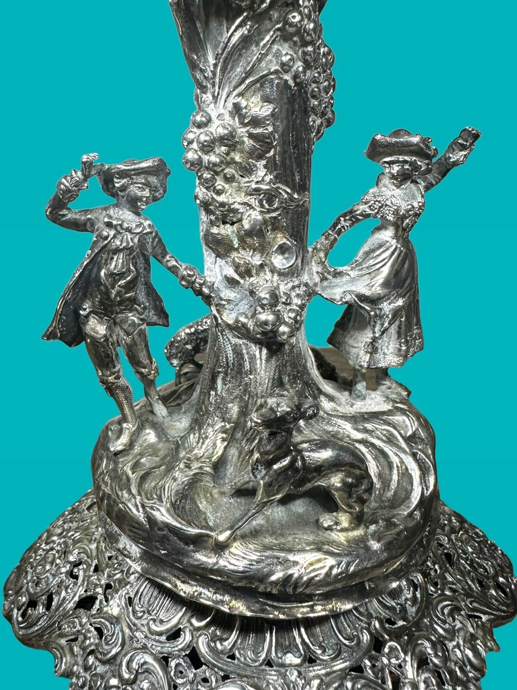 Stunning Antique Solid 800 Silver German Rococo Detachable Candlestick Holder