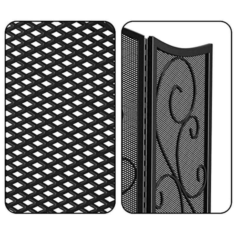 3 Panel Wrought Iron Fireplace Screen Spark Guard Foldable Easy Clean Safety New
