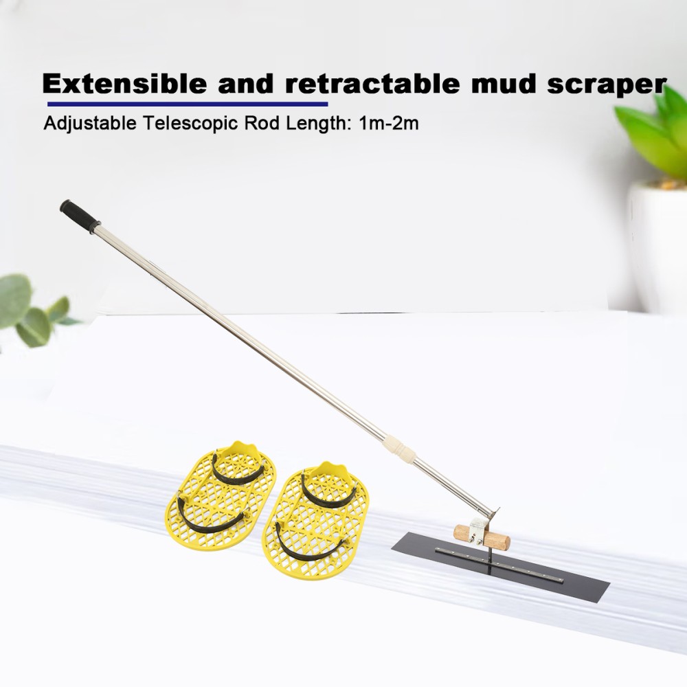 Long Handle Concrete Trowel Cement Surface Smoothing Tool w/ Finishing Shoes NEW