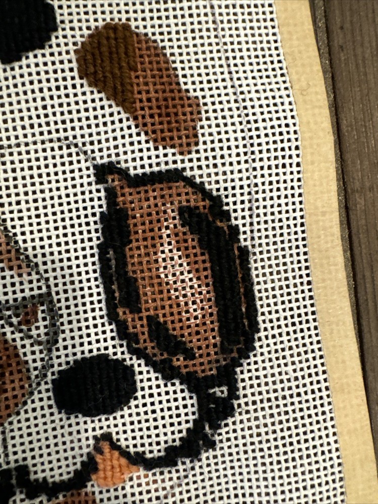 VTG Needlepoint Eyeglass Case Kit Dog Canvas Thread Partially Completed