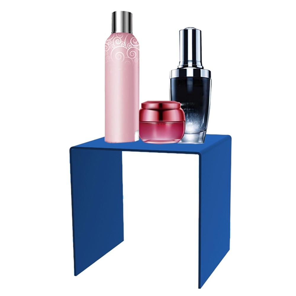 Seven Riser Combo Cube 3-Sided Blue Plexiglass Pedestal Showcase Fixtures