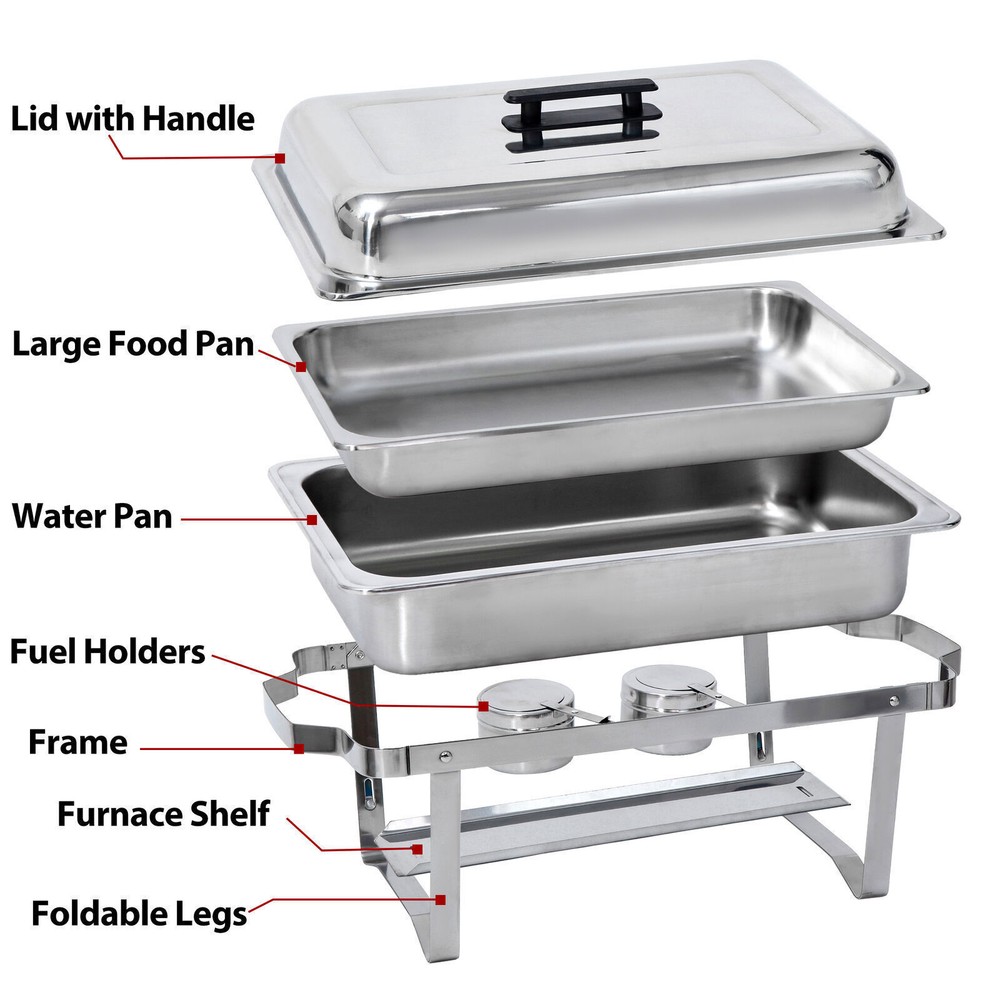 8PCS 8QT Chafing Dish High Grade Stainless Durable Chafer Complete Set Silver