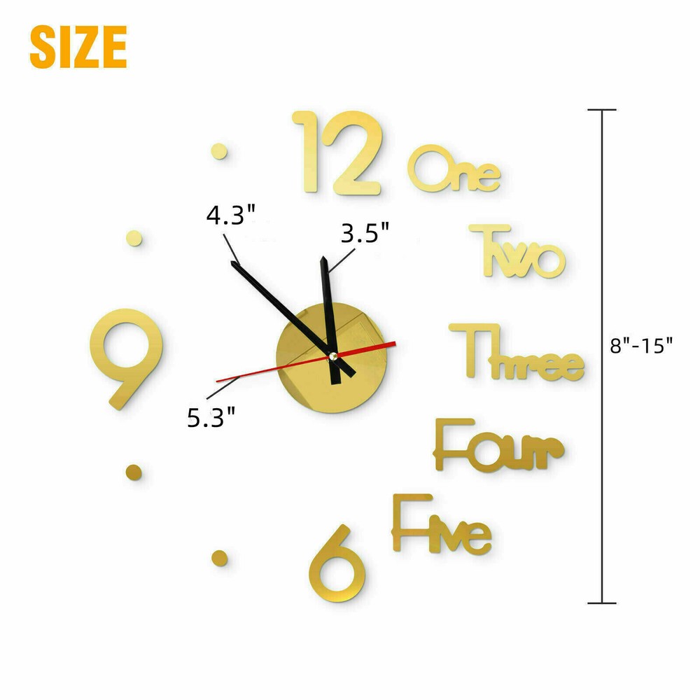 3D Large Wall Clock Modern DIY Sticker Mirror Surface Art Design Home Room Decor