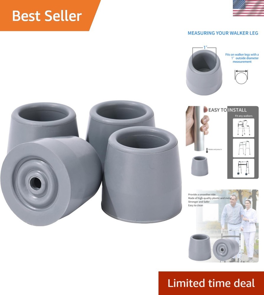 4PCS Rubber Walker Tips 1 '' Heavy Duty Replacement Tips for Walkers, Commode...