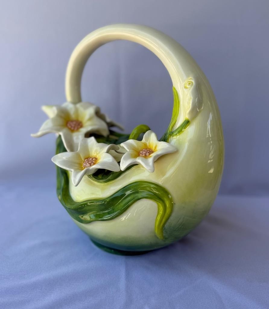 Blue Sky Clayworks Heather Goldminc Magnolia White Green Ceramic Tea Pot New