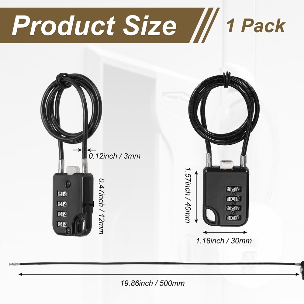 1-Pack Combination Padlock, 4 Digit 20 in Cable Luggage Lock [Black]