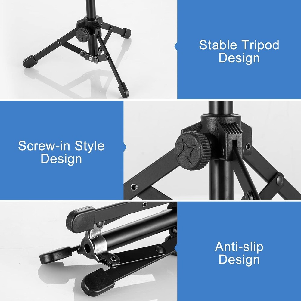 Microphone Stand Desk, Portable Foldable Tripod with Mic Clip Holder Adjustab...