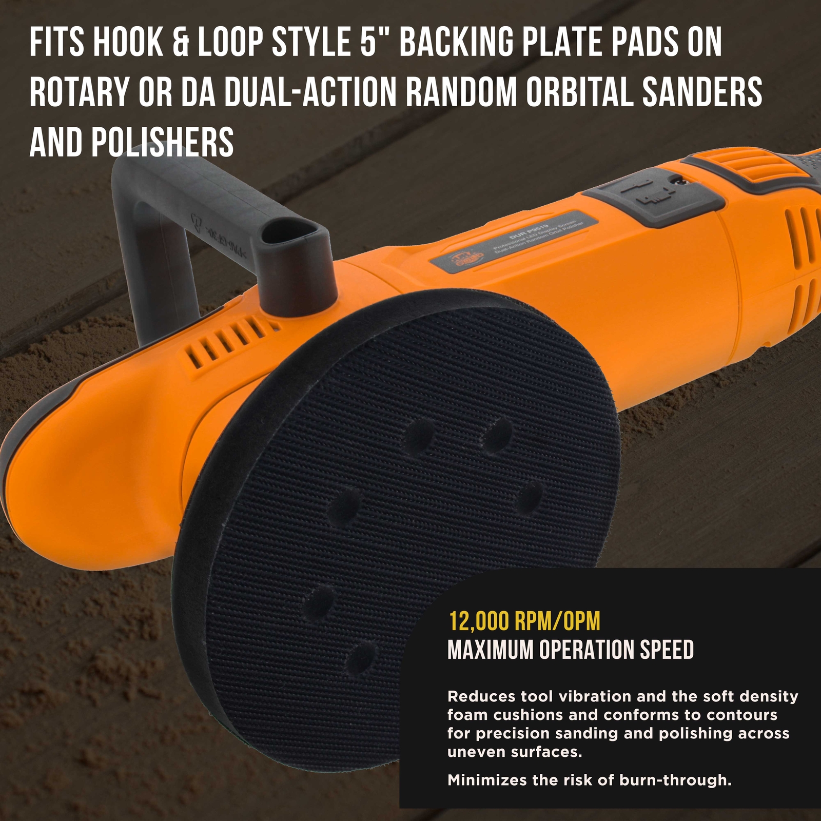 2 Dura-Gold 5" x 10mm Soft Density Interface Pads, Hook & Loop, 8 Hole Pattern