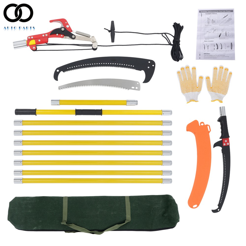 Manual Pole Saw 30 ft Extendable Tree Pruner, Sharp Steel Blade and Scissors