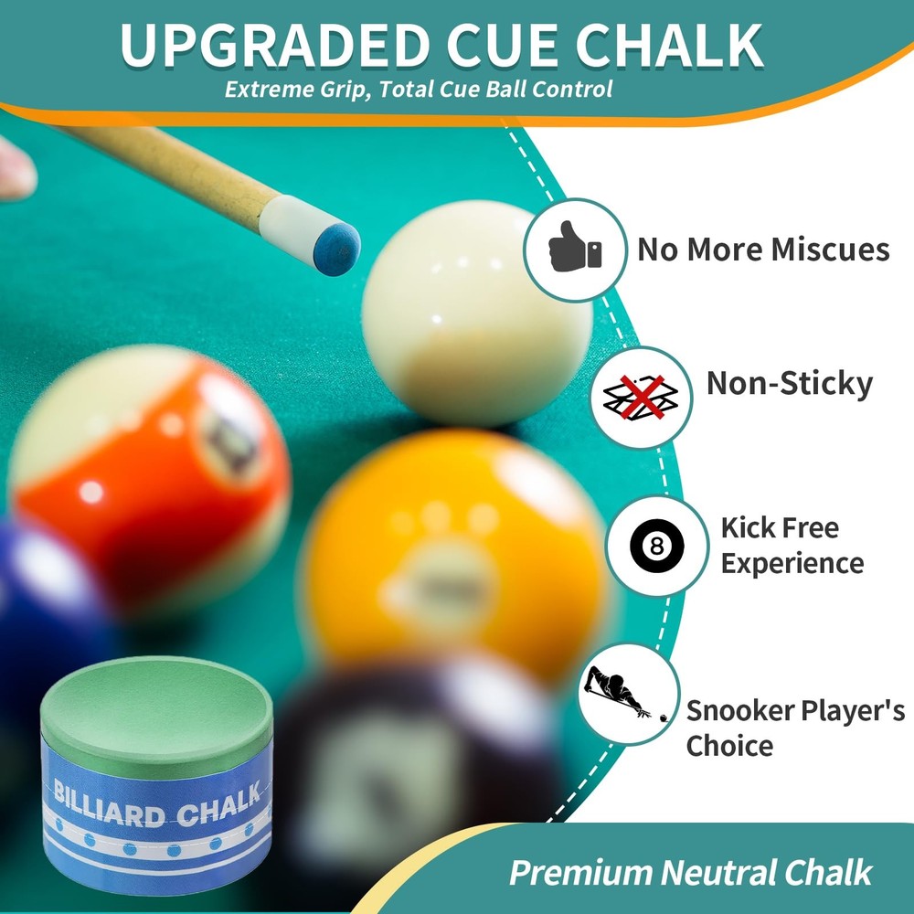 Pool Cue Chalk 2 Pack, Premium Round Pool Stick Chalk Billiard Table Accessor.