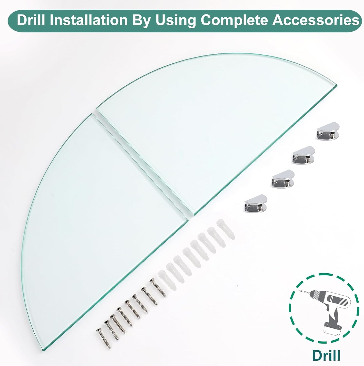 Glass Corner Shower Shelves, Tempered Floating Glass Shelves Wall Mount,