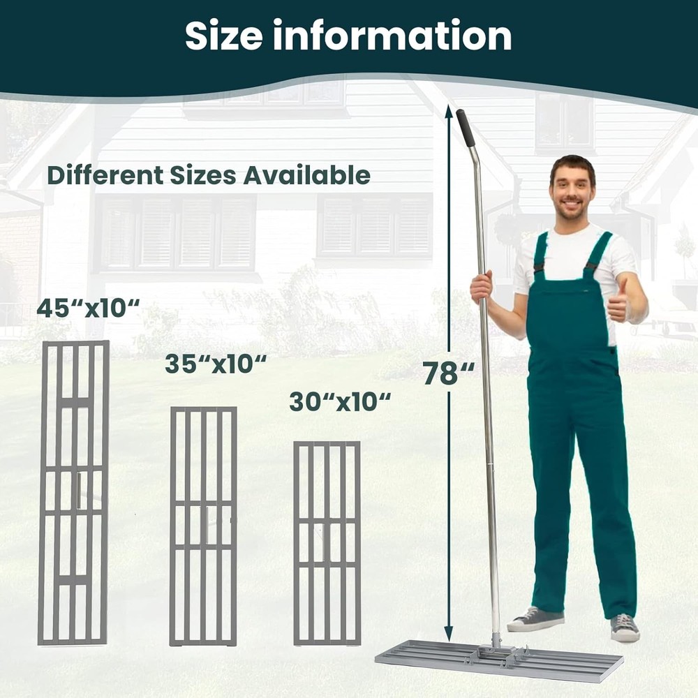 Lawn Leveling Rake 30x10 inch, (Professional-Grade) Leveler Tool Silver