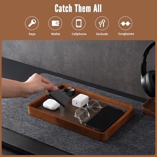 Wooden Valet Tray for Men, Wood Catch-All EDC Organizer, Dark Brown