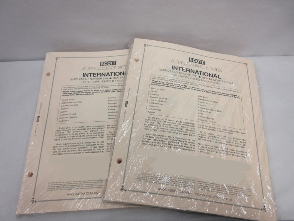 2022 Scott International Supplement Notes #57A & 57B for Stamps Issued in 2021