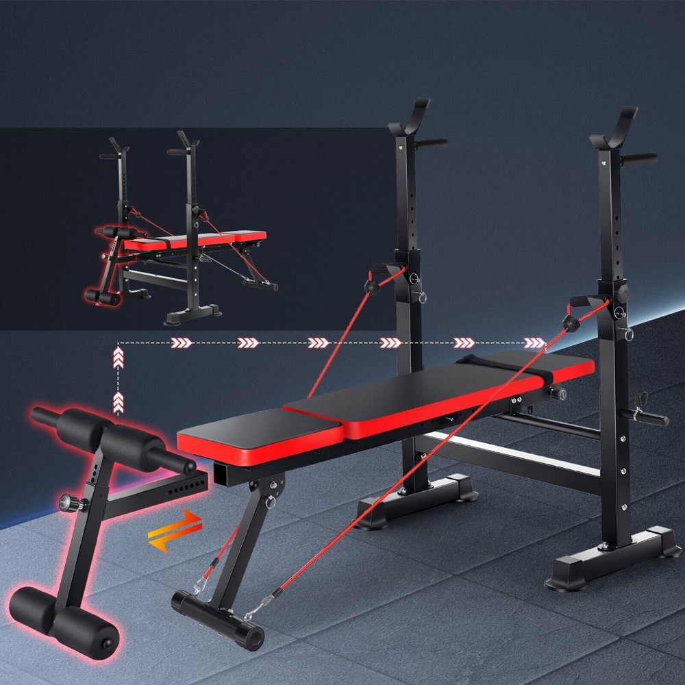 600lbs Adjustable Weight Bench Set w/Squat Barbell Rack Foldable Workout Bench⚡