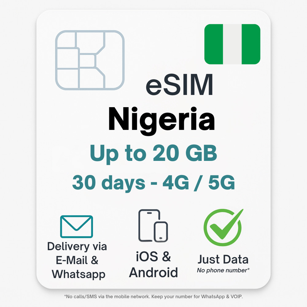 Nigeria eSIM up to 20GB Data Plan Digital e SIM - By Mail - INTERNET