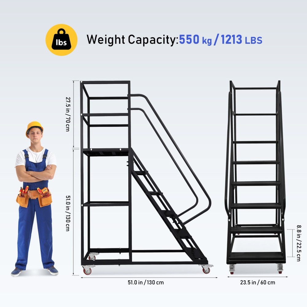 6Step Rolling Warehouse Step Ladder Rolling Stair &Wheel Movable Platform Ladder
