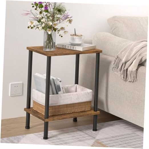End Table,Small Side Table,2-Tier Nightstand with Storage Brown 1pc No Plug