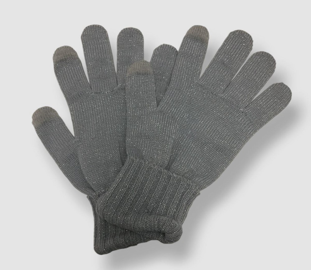 Style & Co Women's Gray Solid Shine Tech-Tip Gloves OS