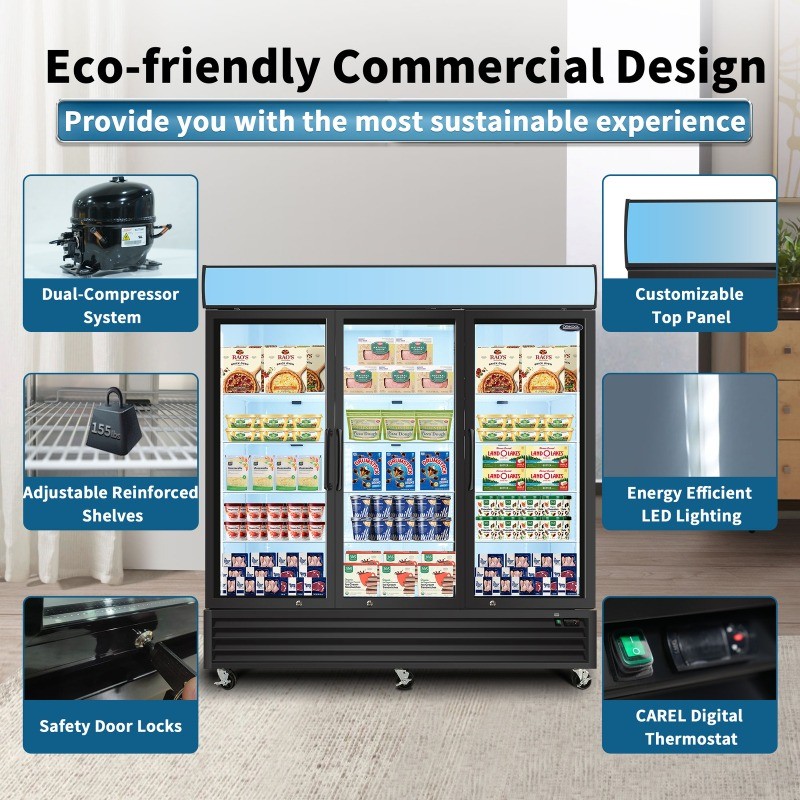 70 Cu.ft Commercial Glass Door Freezer Reach in Display Merchandiser Restaurant
