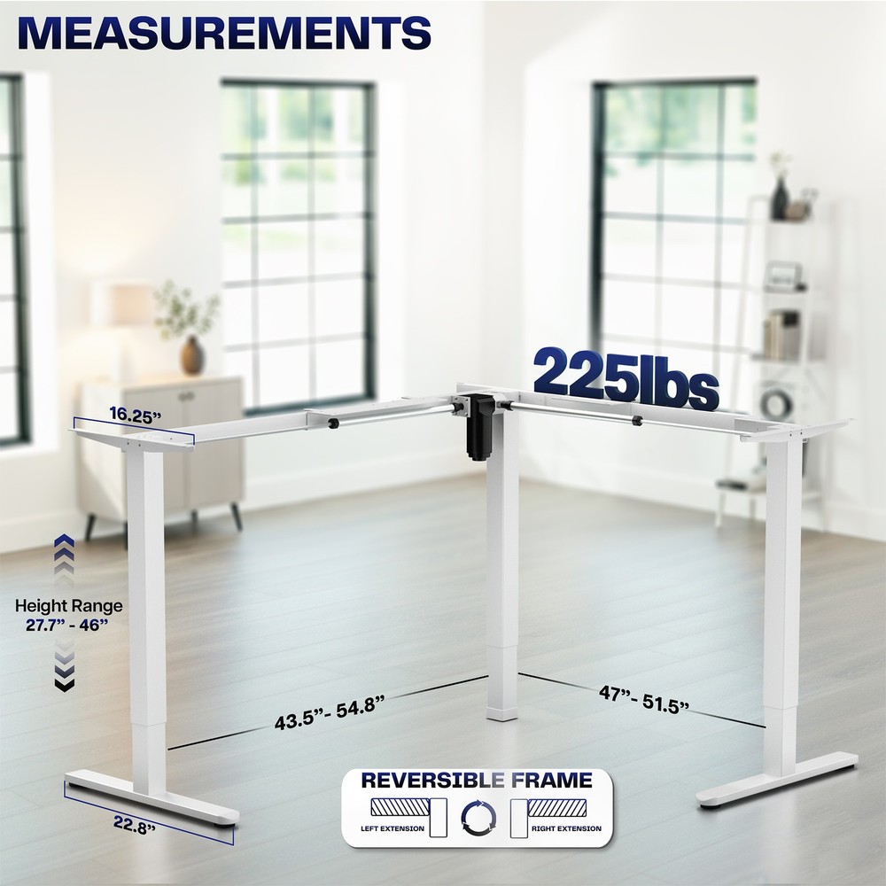 VIVO White Medium Electric Single Motor Corner Desk Frame
