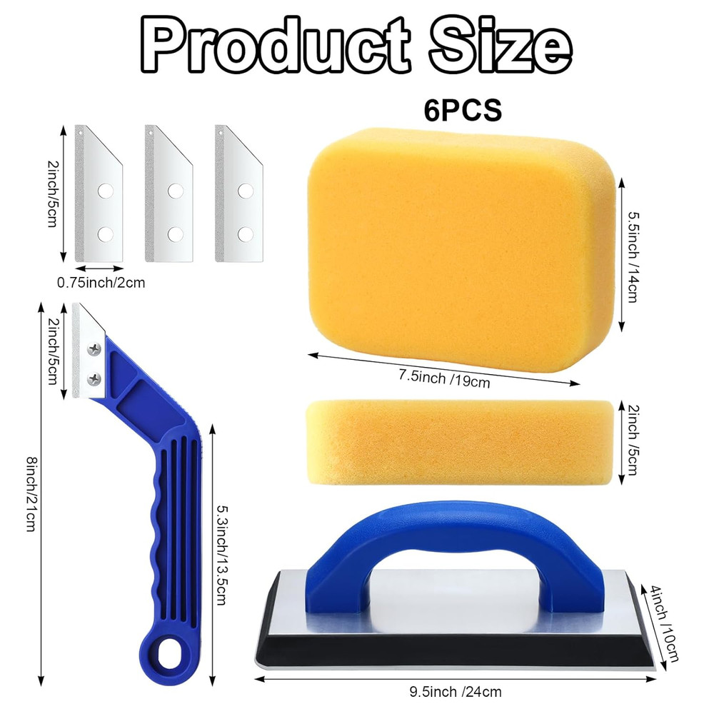 11 Pcs Grout Float Sets Include 9.5 X 4 Inch Molded Rubber Grout Float, 6 Sponge